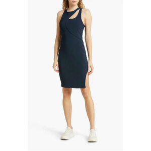 Zella Interlude Rib Cutout Dress Women's Large Navy Blue Sleeveless Knee Length